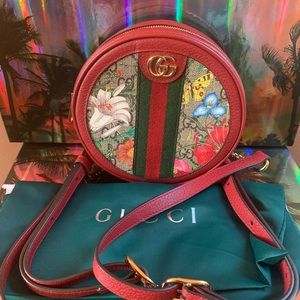 Gucci GG Supreme Monogram Web Flora Mini Ophidia Round Backpack Red